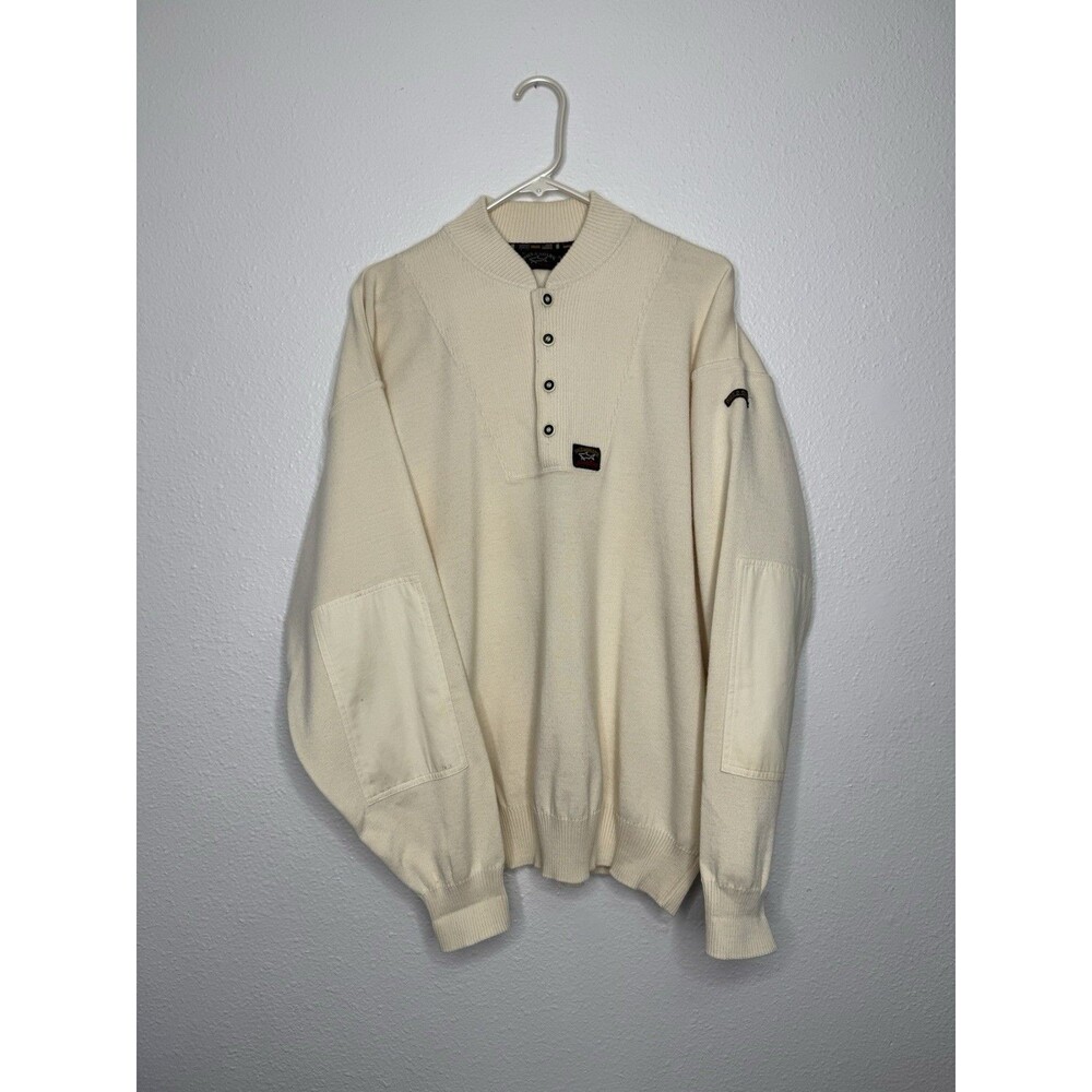 VTG Paul & Shark Yachting Sweater Fisherman Pullover XL Wool Blend Beige Italy